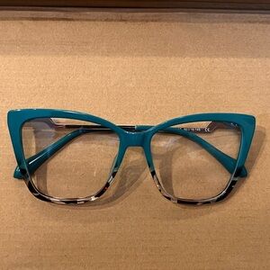 Chic Teal and Black Cat-Eye Glasses -No Rx